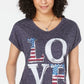 Style & Co Women's Heather Printed Short Sleeve V Neck T-Shirt Top Blue Size Small