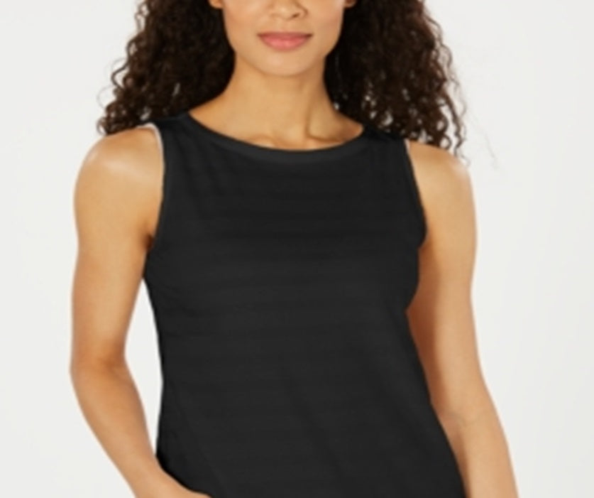 Charter Club Women's Textured Cotton Tank Top Black Size Medium