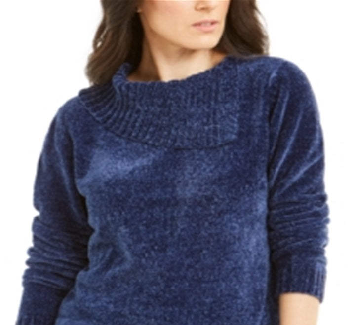 Karen Scott Women's Envelope Neck Chenille Sweater Blue Size Petite L