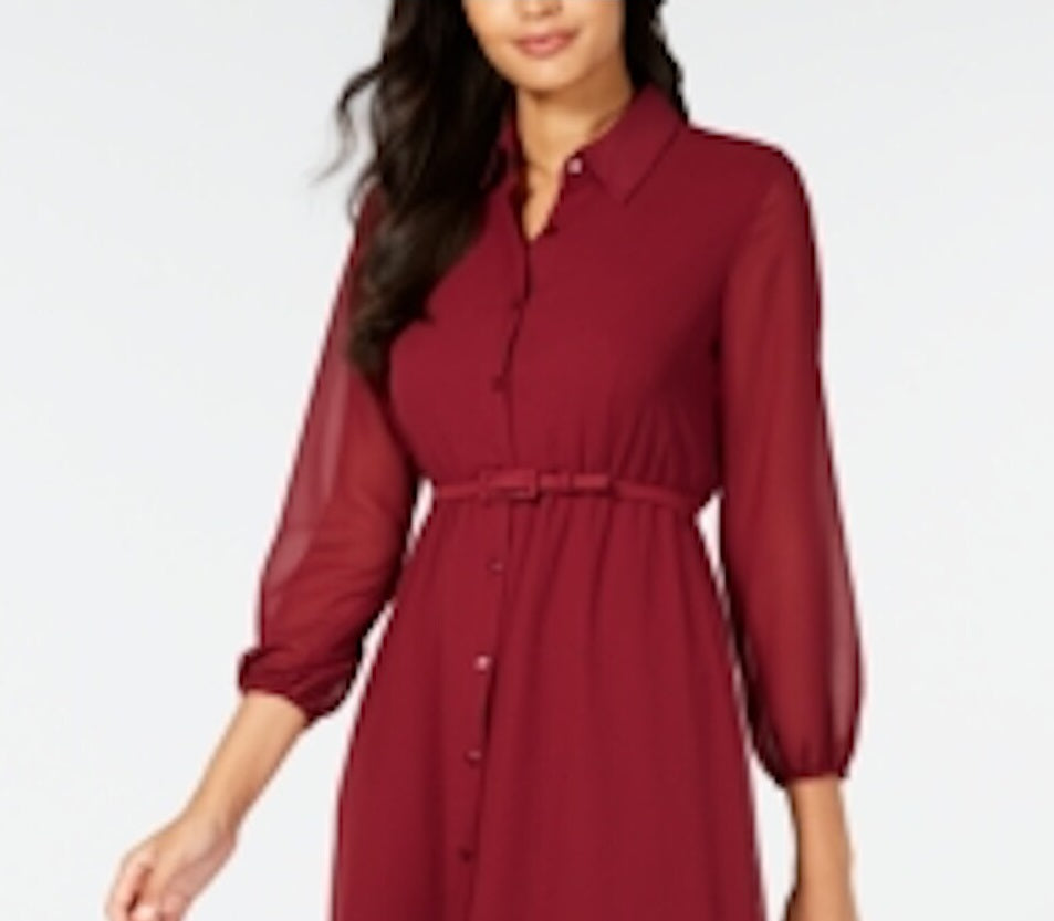 Alfani Women's Long Sleeve V Neck MIDI Sheath Evening Dress Red Size 12