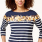 Charter Club Women's Striped 3/4 Sleeve Boat Neck Top Black Size Large