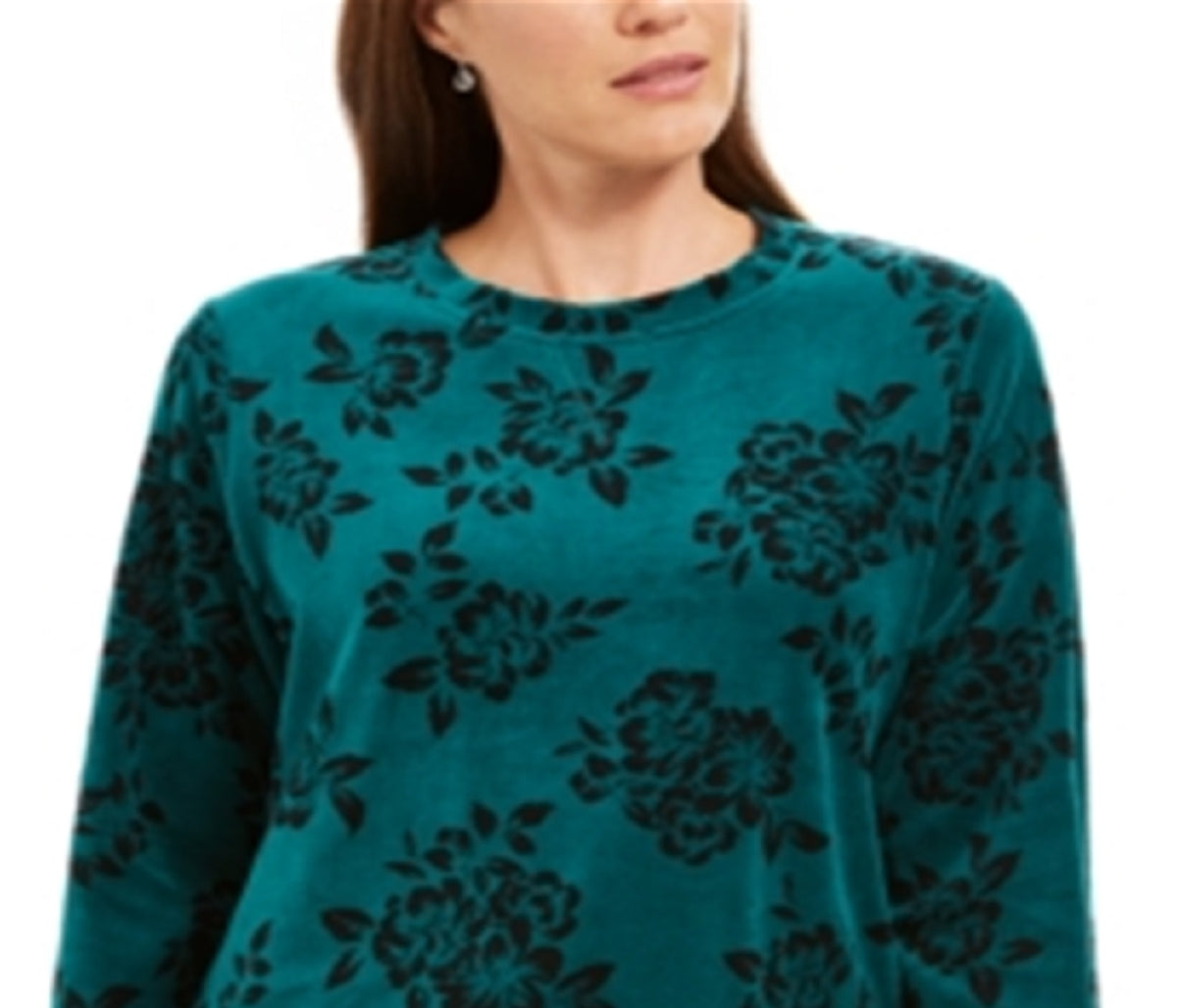 Karen Scott Women's Floral Print Sweatshirt Green Size Petite