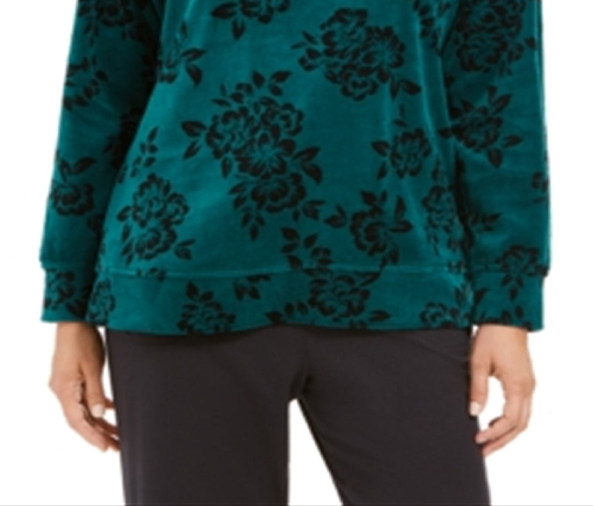 Karen Scott Women's Floral Print Sweatshirt Green Size Petite