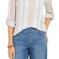 Style & Co Women's Cotton Striped Cuffed Sleeve Top Blue Size X-Small