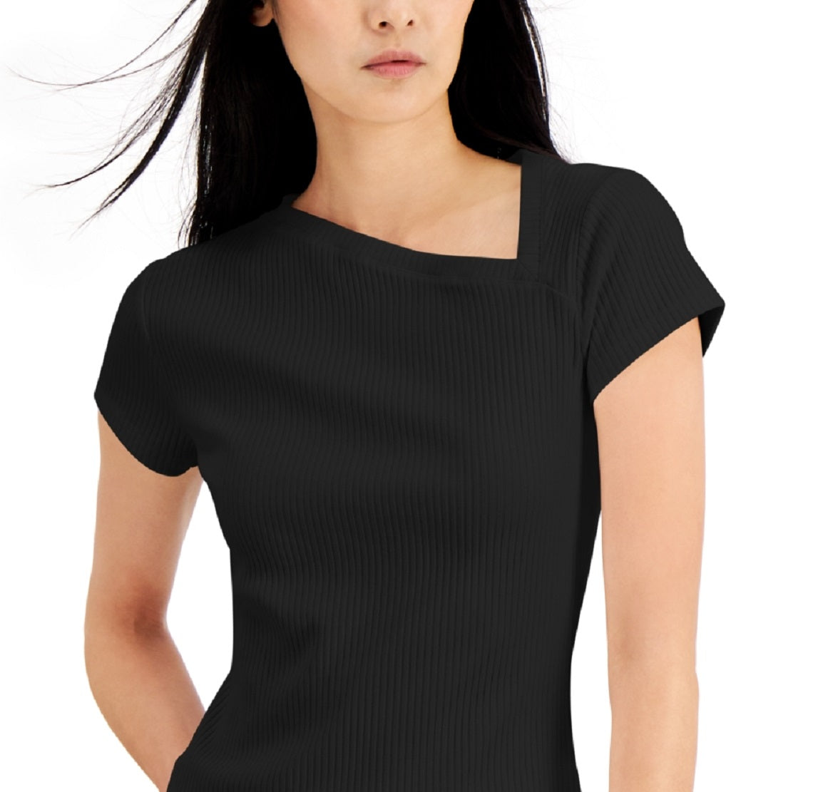 INC International Concepts Women's Asymmetrical T-Shirt Black Size XX-Large