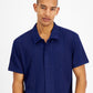 INC International Concepts Men's Rib Knit Button Up Short Sleeve Shirt Blue Size Medium