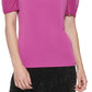 DKNY Women's Mixed Media Puff Sleeve Top Purple Size Medium