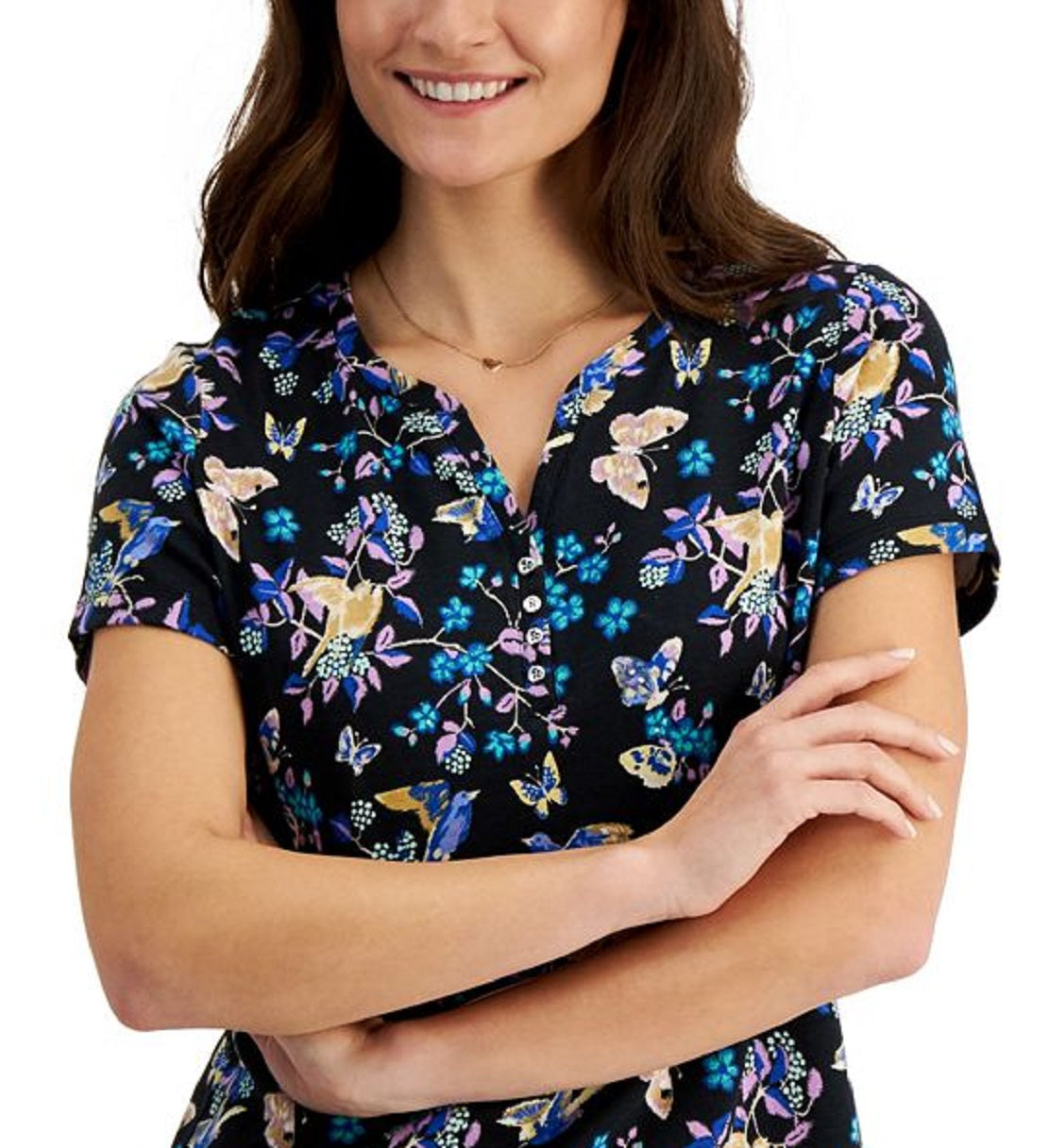 Karen Scott Women's Hatched Meadow Henley Top Black Size X-Large