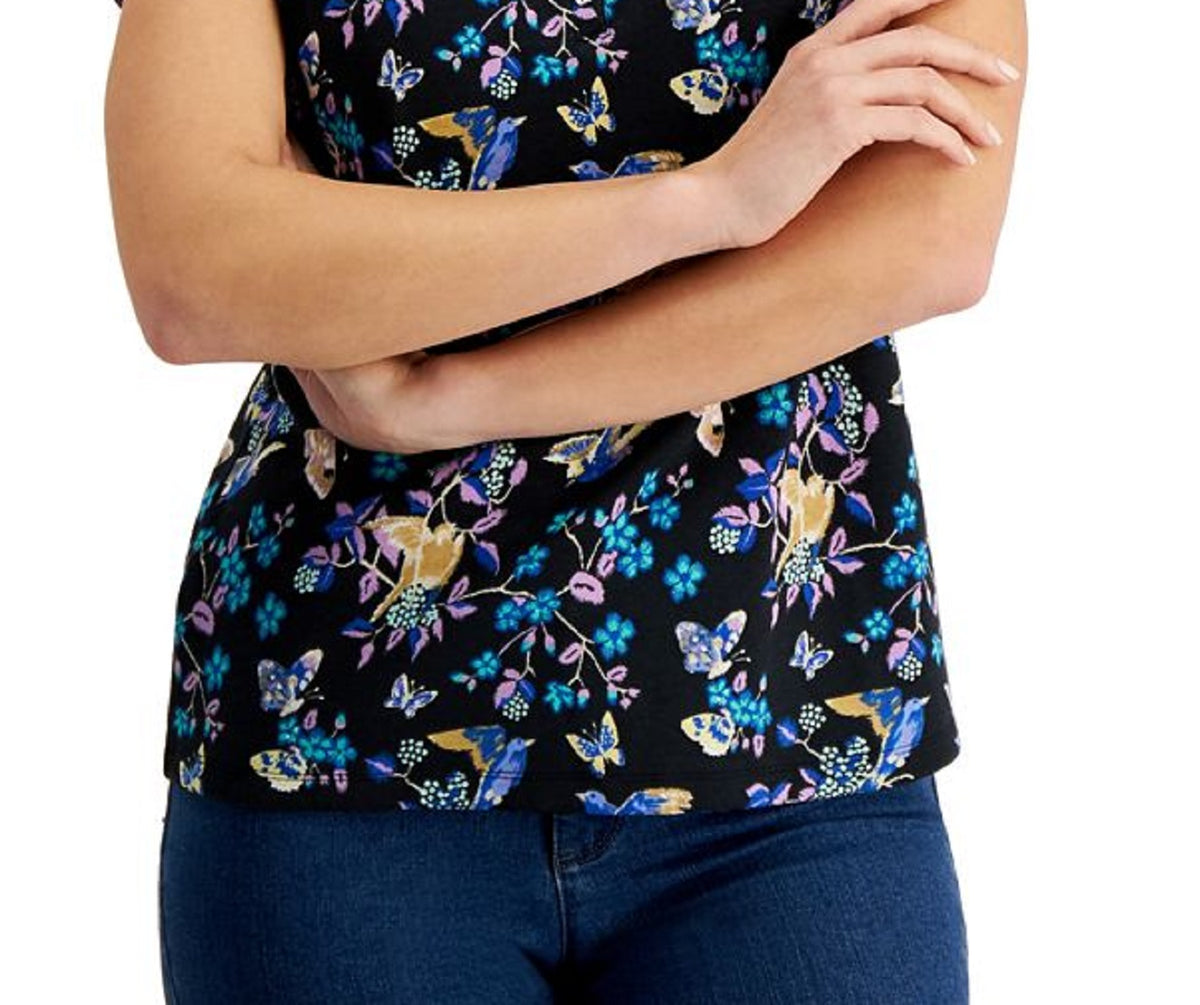 Karen Scott Women's Hatched Meadow Henley Top Black Size X-Large
