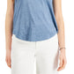 Style & Co Women's Burnout V Neck T-Shirt Blue Size Petite Small