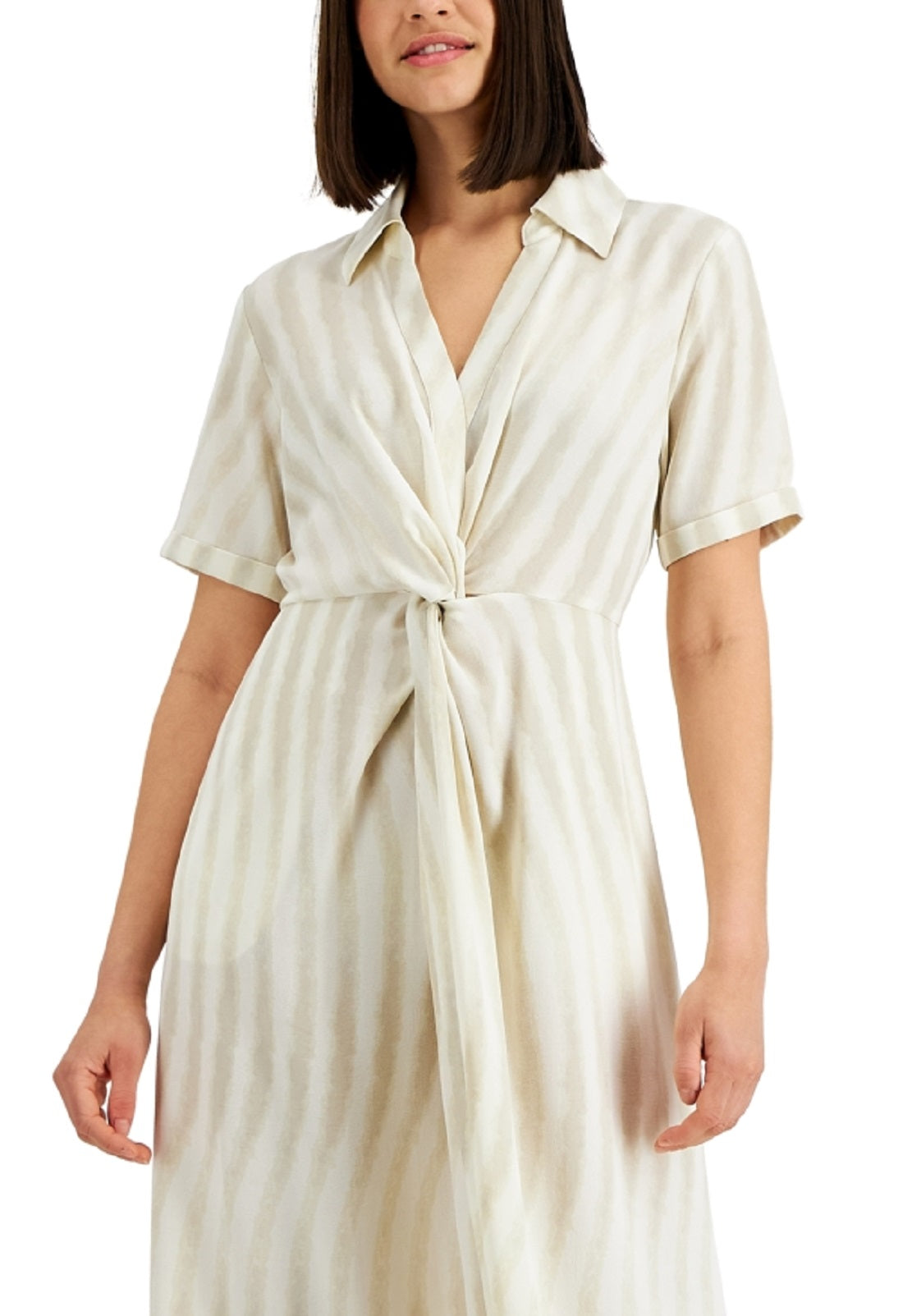 Alfani Women's Twist-Front Maxi Shirtdress Brown Size 4Petite