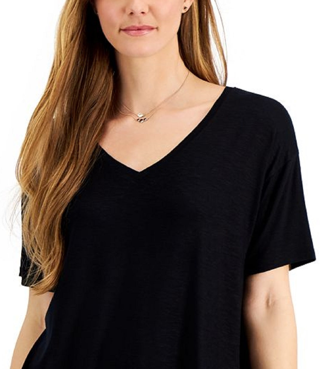 Style & Co Women's Drapey V Neck T-Shirt Black Size XX-Large