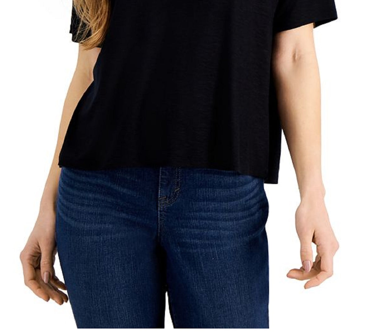 Style & Co Women's Drapey V Neck T-Shirt Black Size XX-Large