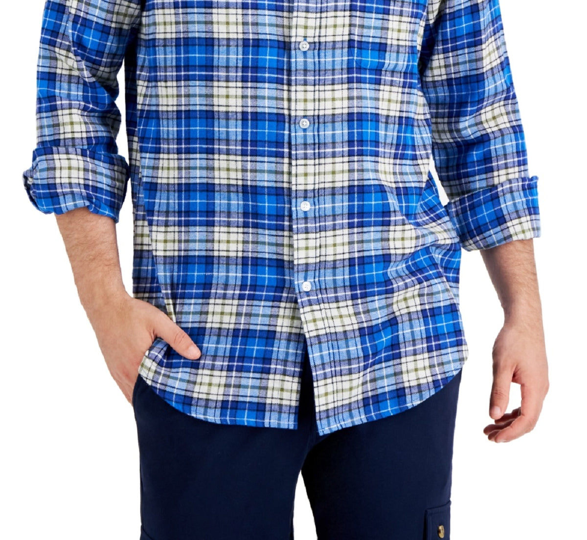 Club Room Men's Regular Fit Plaid Flannel Shirt Blue Size Large
