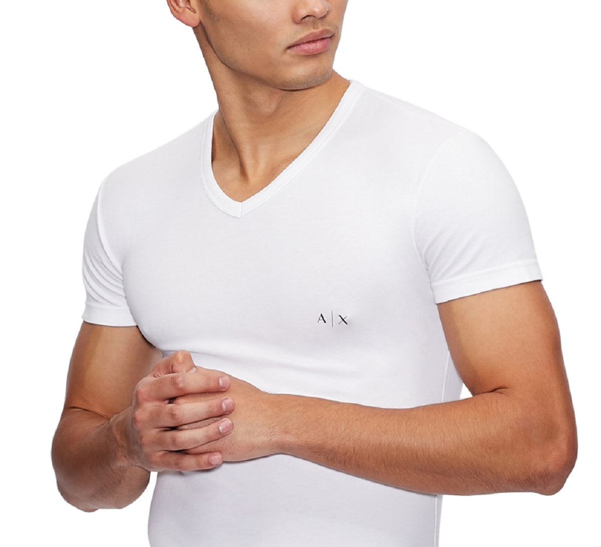 AX Armani Exchange Men's Two Pack Stretch Cotton Fitted V Neck T-Shirt White Size Small