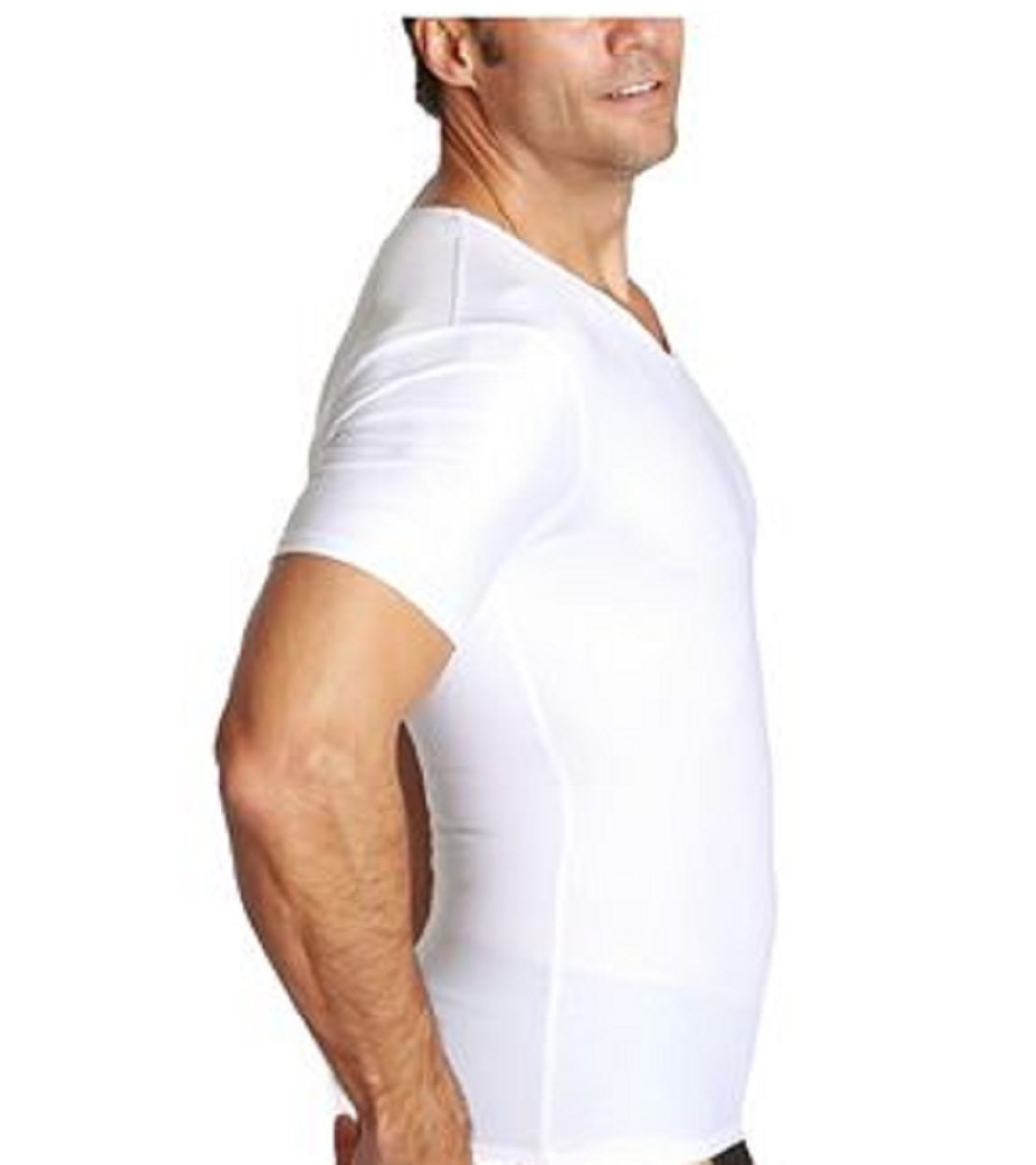 Insta Slim Men's Compression Short Sleeve V Neck T-Shirt White Size Large