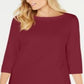 Karen Scott Women's Cotton Boat Neck 3/4 Sleeve Knit Top Red Size X-Large