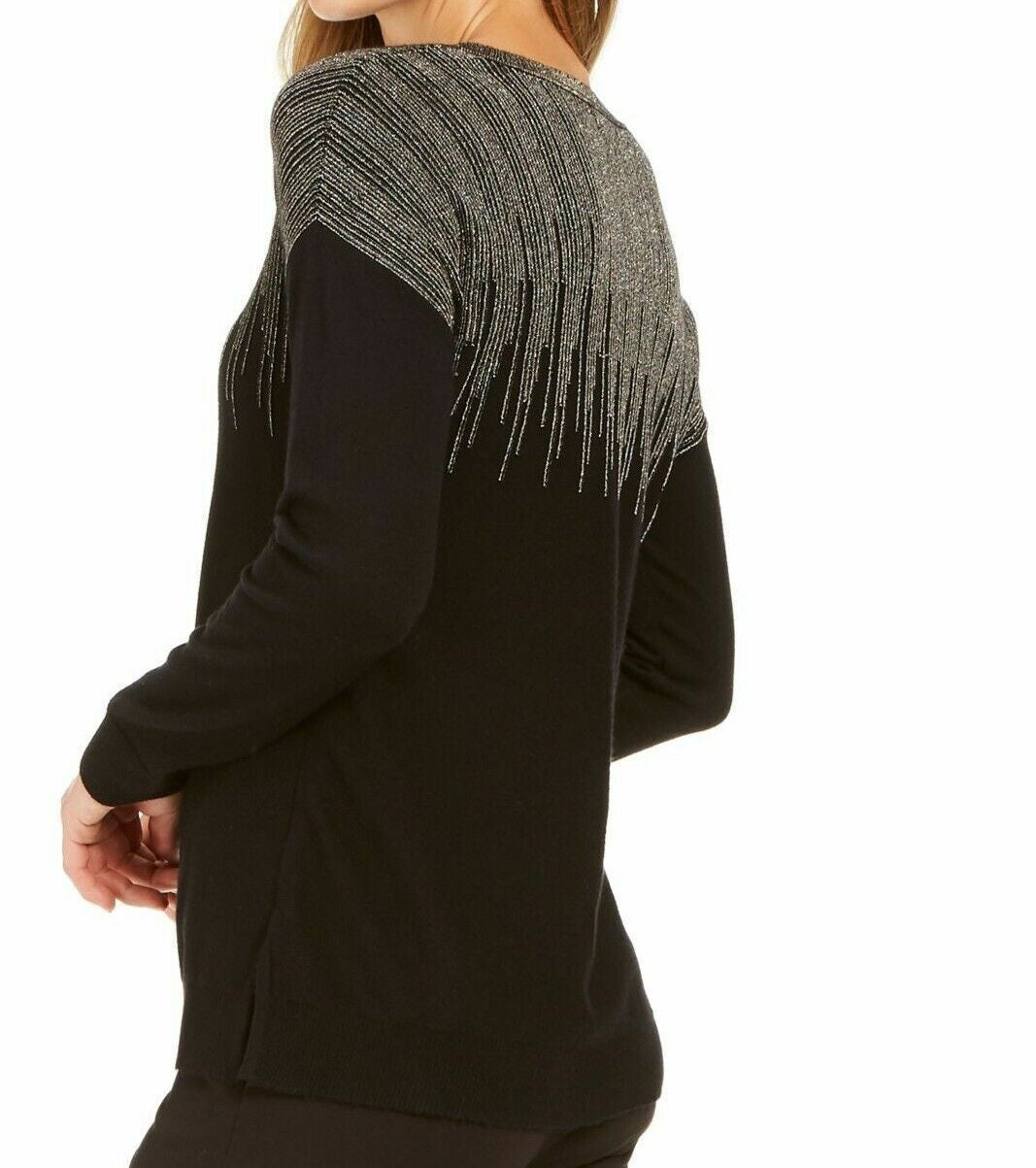 Alfani Women's Metallic-Detail Vented-Hem Sweater Black Size Small