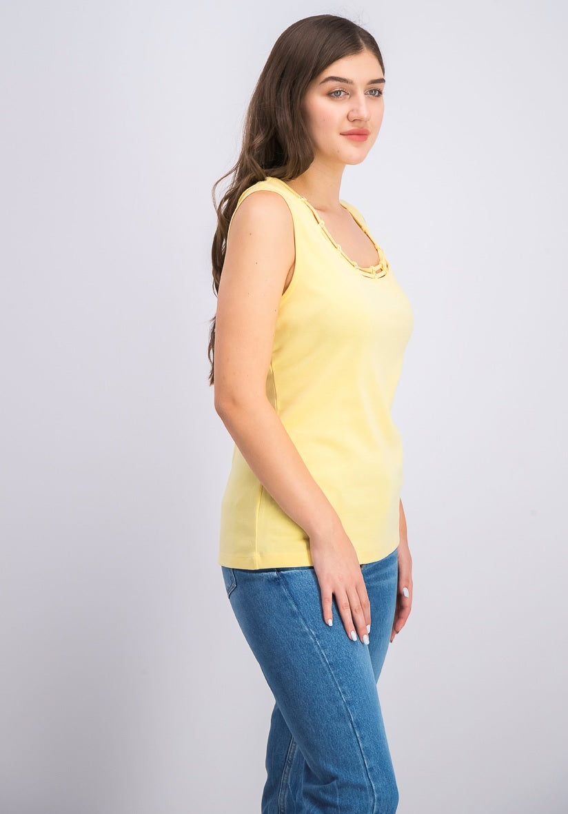 Karen Scott Women's Stud-Trim Ladder-Neck Top Yellow Size Small