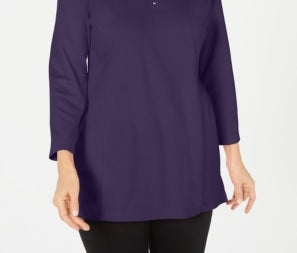 Karen Scott Women's Cotton Half-Zip Mock-Neck Top Purple Size Medium