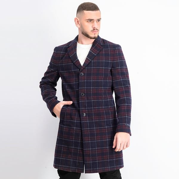 Tommy Hilfiger Men's Modern-Fit Performance Stretch Flex Plaid Addison Overcoat Red/Blue Size 36