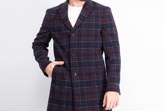 Tommy Hilfiger Men's Modern-Fit Performance Stretch Flex Plaid Addison Overcoat Red/Blue Size 36