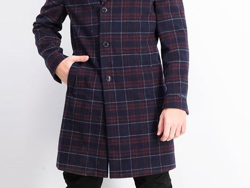 Tommy Hilfiger Men's Modern-Fit Performance Stretch Flex Plaid Addison Overcoat Red/Blue Size 36