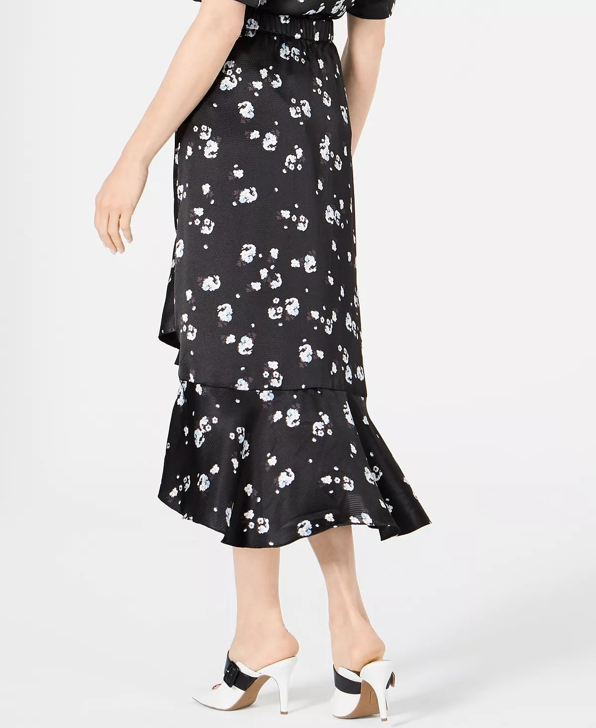 Alfani Women's Ruffled Floral-Print Midi Skirt Black Size 6