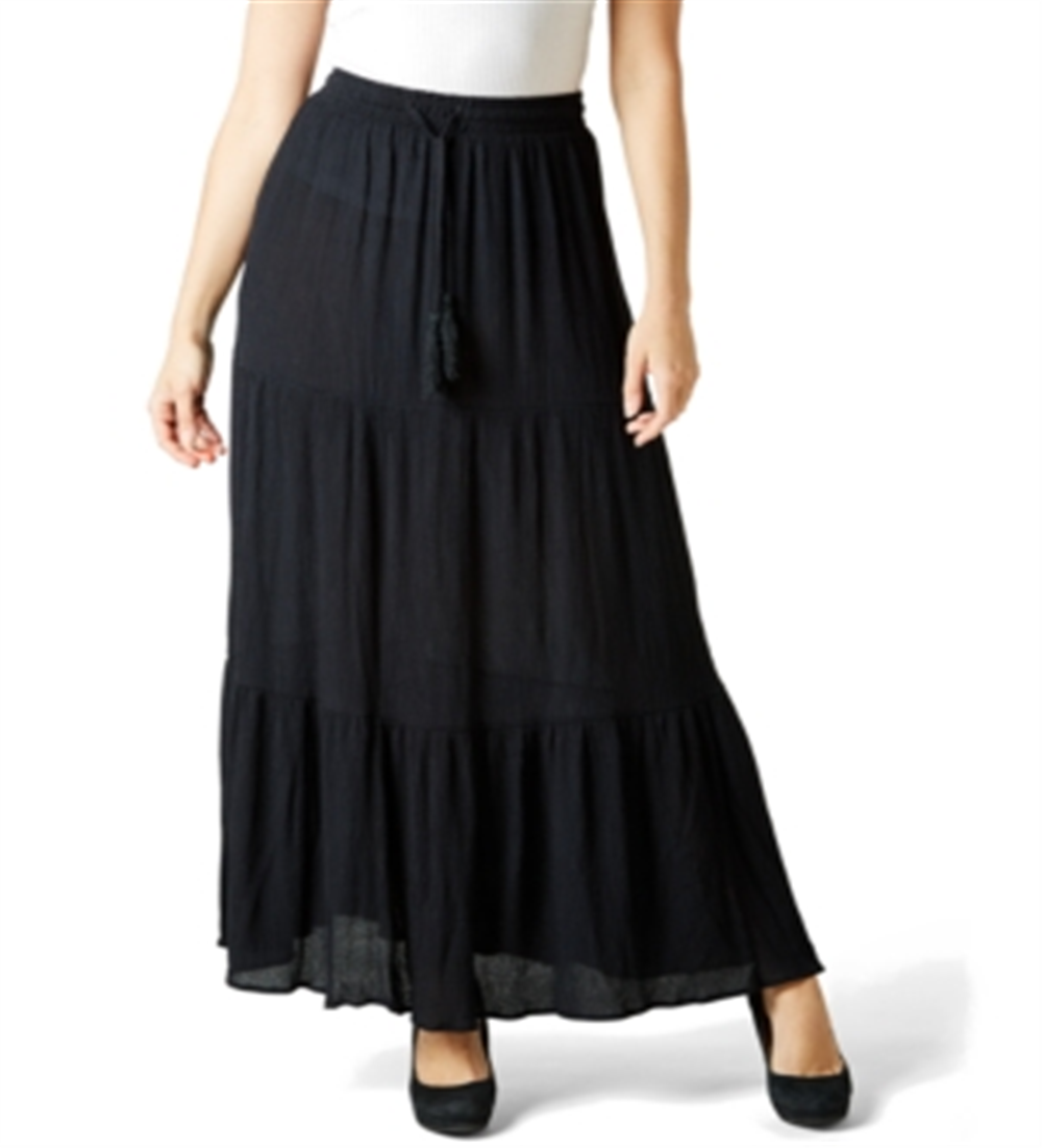 Ultra Flirt Women's Tiered Crinkle Maxi Skirt Black Size X-Large