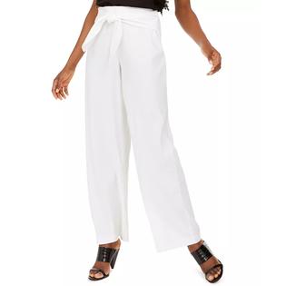 INC International Concepts Women's Wide-Leg Tie-Front Linen-Blend Pants White  Size 2