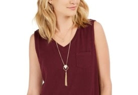Style & Co Women's Cotton V Neck Tank Top Maroon Size Large