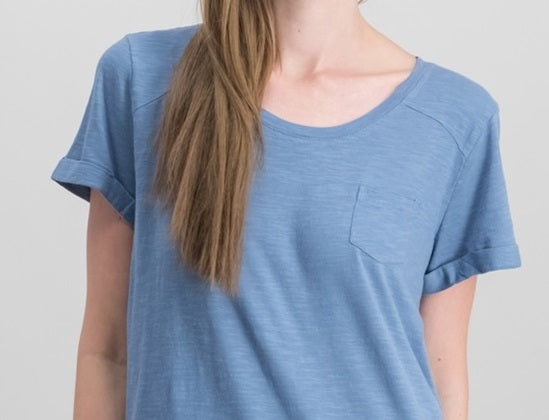 Style & Co Women's Cuffed-Sleeve Cotton T-Shirt Blue Size Small