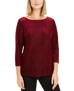 Charter Club Women's Flocked Boat-Neck Top  Red Size PXL