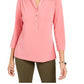 Charter Club Women's 3/4-Sleeve Polo Top Rose Size PXL