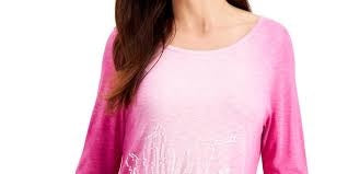 JM Collection Women's Sequin Ombre Asymmetrical Hem Top Pink Size Small