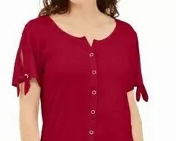Karen Scott Women's Tie Sleeve Top Red Size Small