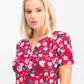 Karen Scott Women's Liberty Daisy Printed Henley Top Red/Blue  Size Petite Small