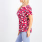Karen Scott Women's Liberty Daisy Printed Henley Top Red/Blue  Size Petite Small