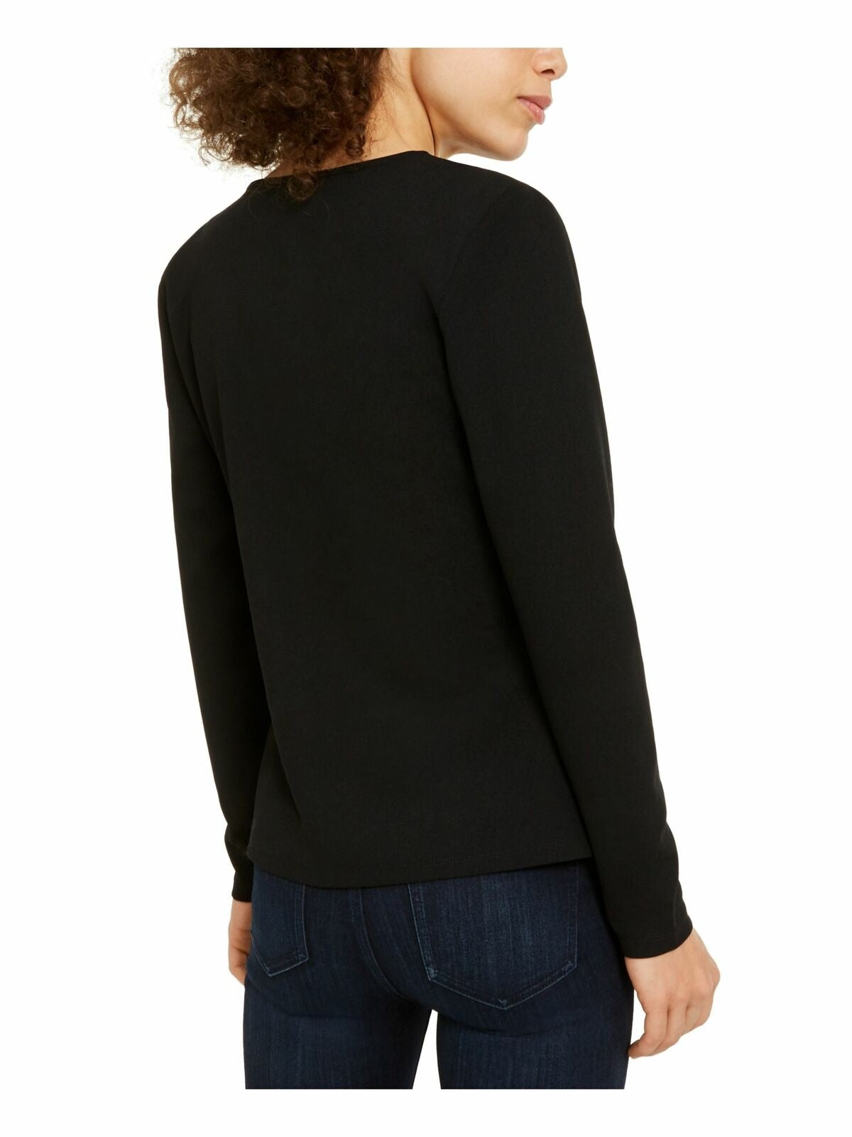 INC International Concepts Women's V-Neck Hardware Top Black  Size Medium