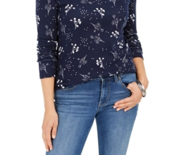 Charter Club Women's Printed Pima Cotton Top Blue Size X-Small