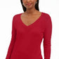 JM Collection Women's Button Cuff V Neck Pullover Red Size Large