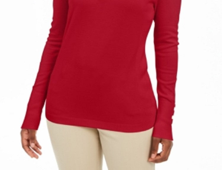 JM Collection Women's Button Cuff V Neck Pullover Red Size Large