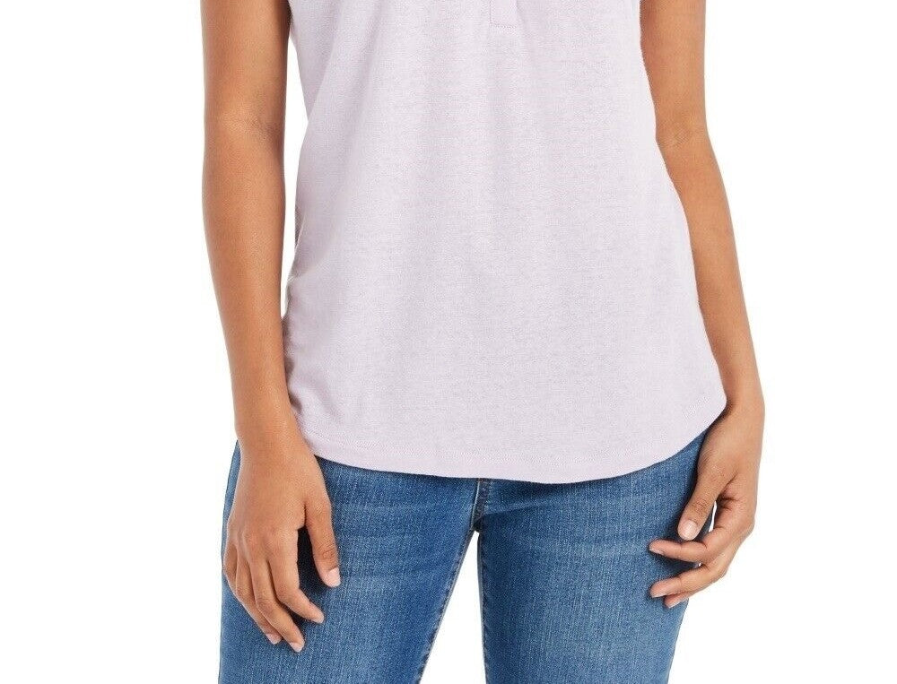 Style & Co Women's Dolman Sleeve Henley Linen Blend Top Purple Size X-Large