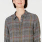 Charter Club Women's Printed Button Front Roll-Tab Sleeve Top -Black Size PS