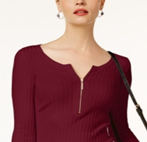 INC International Concepts Women's Zip Henley Purple Size Petite S