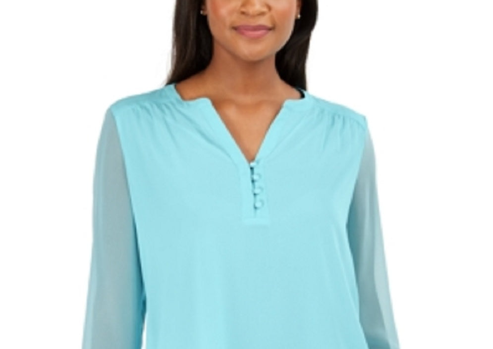 Charter Club Women's Split Sleeve Solid Knit Top Blue Size XX-Large