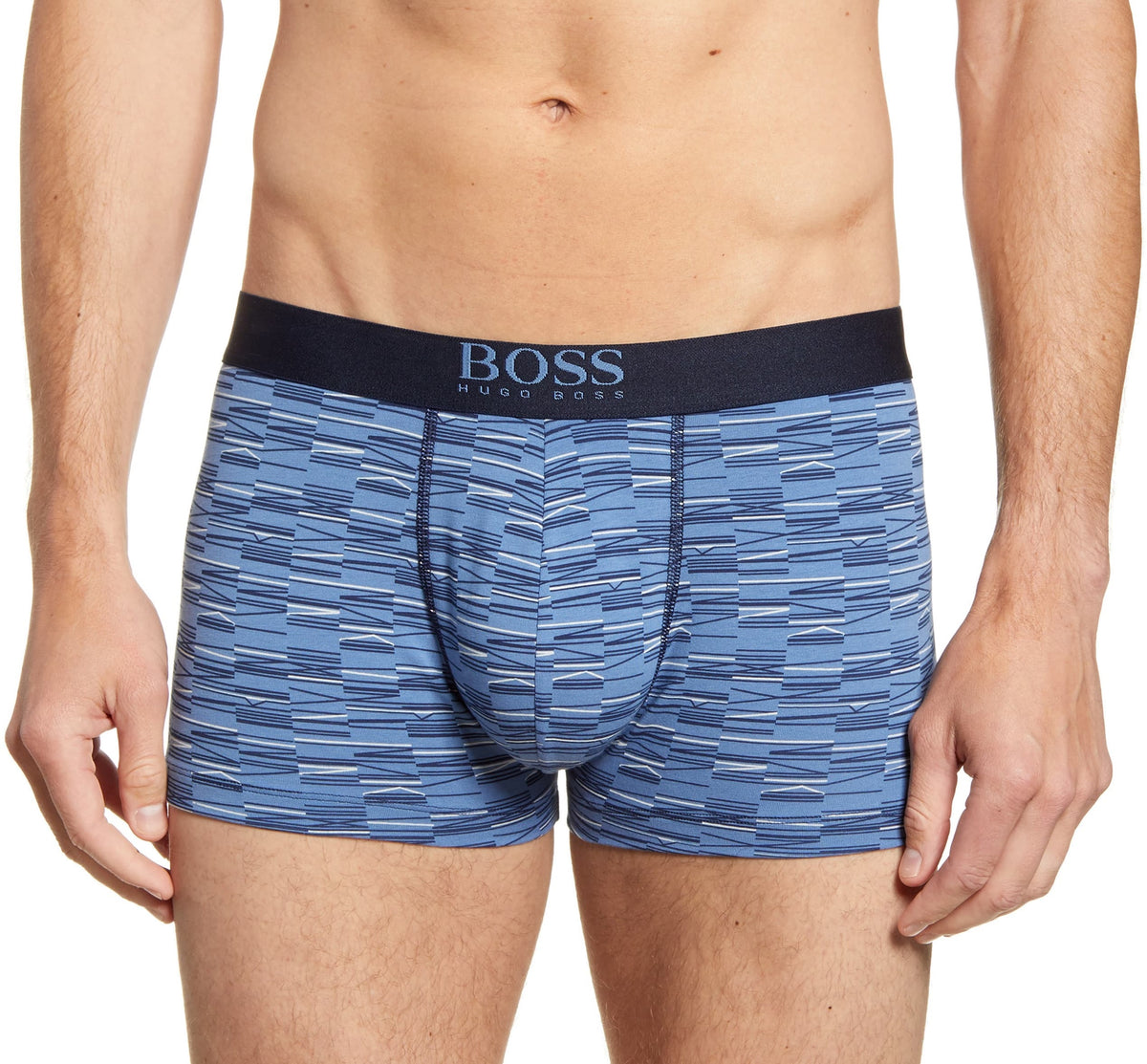 BOSS Men's Print Cotton Trunks Blue Size Large