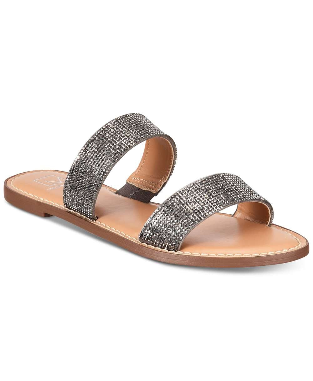 Material Girl Women's GINNIE Open Toe Slide Flats Grey Size 9 M