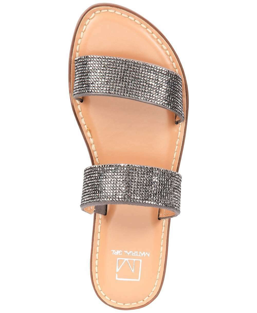 Material Girl Women's GINNIE Open Toe Slide Flats Grey Size 9 M