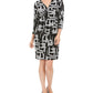 JM Collection Women's Stippled Spots Printed Zip Front Dress Black Size Large
